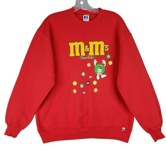 Vintage 90s M&M Crewneck Sweatshirt Mens Size L Large Red Pullover USA Russell - Picture 2 of 12